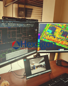 Bureau etudes autocad nuage points double ecran hexagon