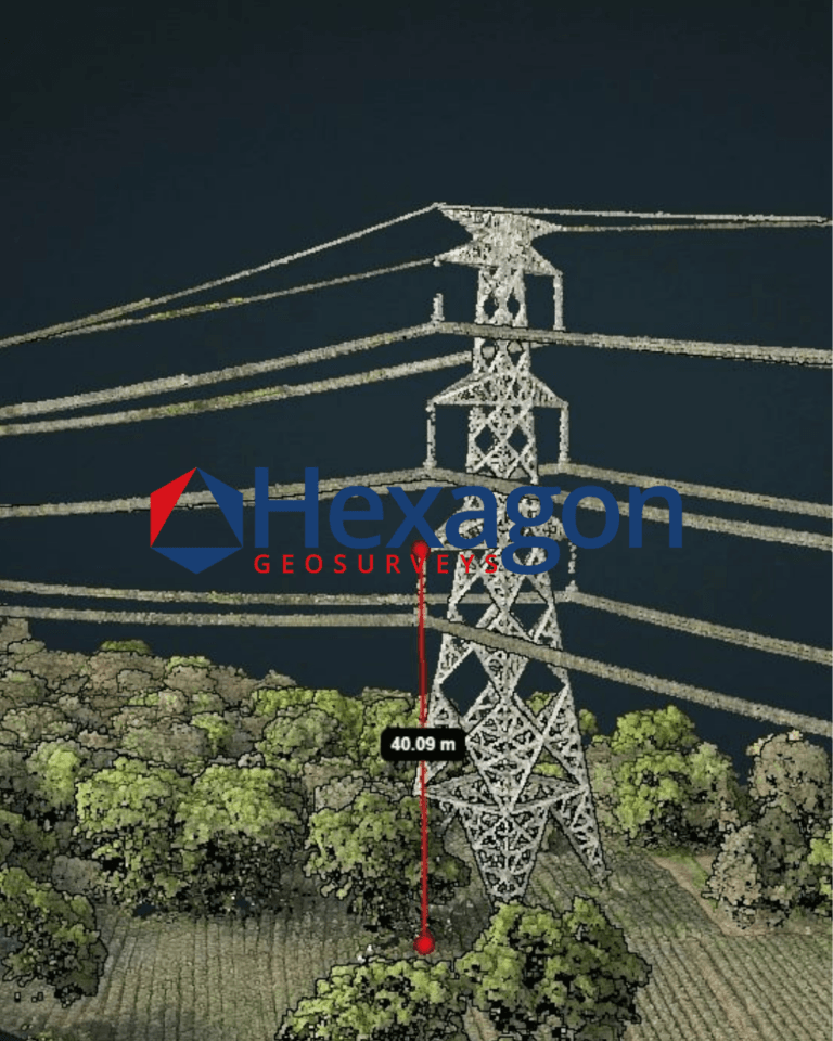 Mesure de hauteur d'un pylône haute tension par drone LiDAR — Hexagon GeoSurveys, Ingénieur Géomètre Topographe