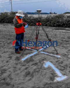 Rtk gps rover marquage bleu chantier hexagon geosurveys