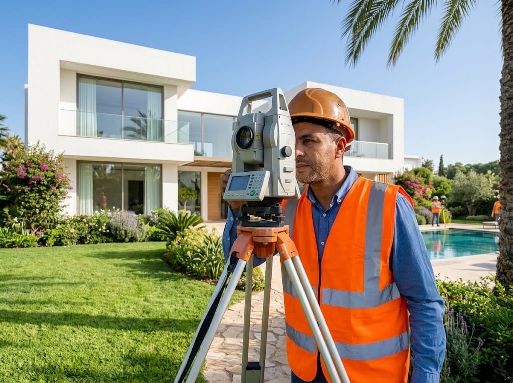 Ingénieur Géomètre Topographe Hexagon GeoSurveys à la station totale pour un levé topographique