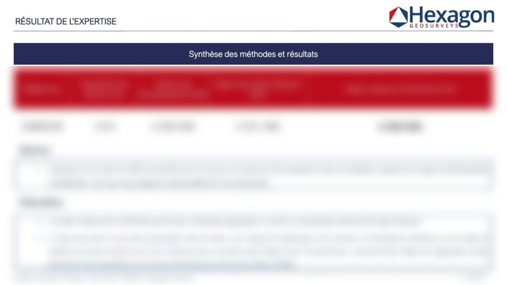 Extrait de rapport d'expertise immobilière — synthèse des méthodes et résultats — Hexagon GeoSurveys